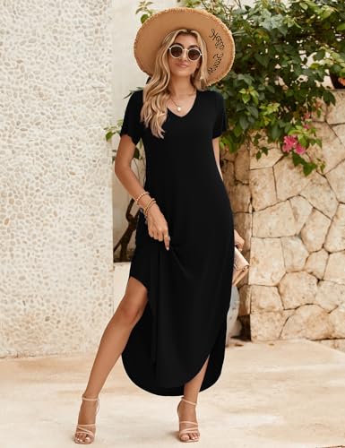 Image of JollieLovin Womens Plus Size Casual Summer Maxi Long Dress Short Sleeve T-Shirt Loose Sun Dress(L-5X)