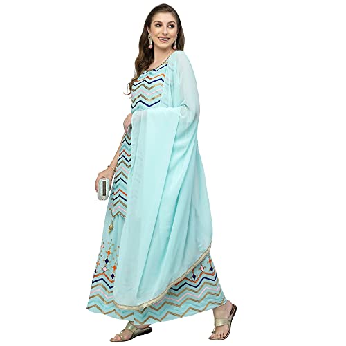 Image of Women's Georgette Embroidered Kurti And Skirt with Dupatta Sets.
