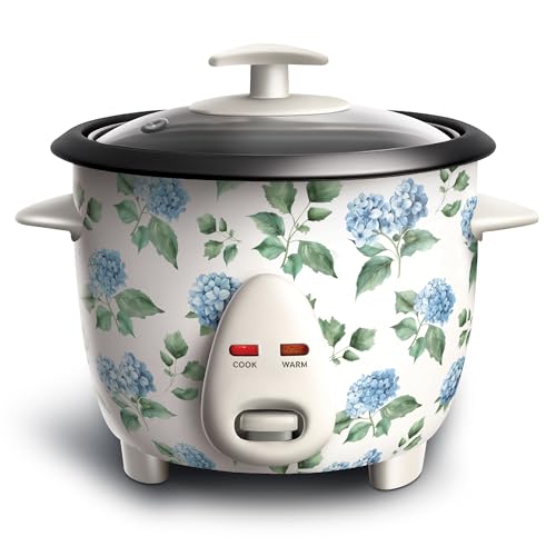 Image of COOK WITH COLOR 6 Cup Rice Cooker 300W - Effortless Cooking and Perfectly, Cooks 3 Cups of Raw Rice for 6 Cups of Cooked Rice, Floral Blue /Green