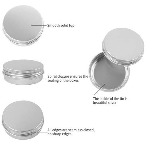 Moretoes 48 Pack 2 Oz Metal Round Tins Aluminum Tin Cans Containers with Screw Lid for Salve, Spices or Candies by Moretoes - Image 4