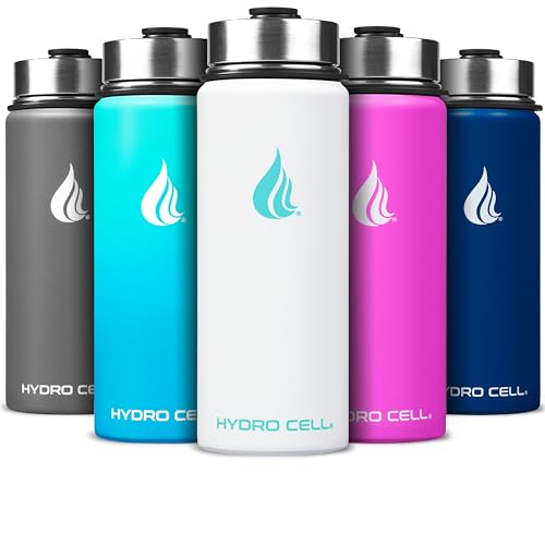 Image of HYDRO CELL Stainless Steel Insulated Water Bottle with Straw - for Cold & Hot Drinks - Metal Vacuum Flask with Screw Cap and Modern Leakproof Sport Thermos for Adults (White 18oz)