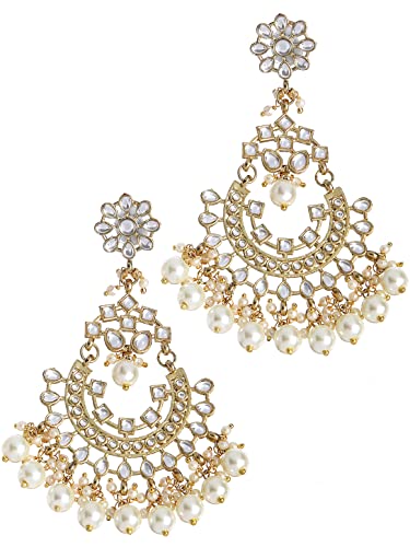 Image of Karatcart Gold Plated Pearl Studded Kundan Chandbali Earrings For Womens