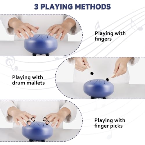 EASTROCK Tambor de língua de aço para crianças, 15 cm, 8 notas, instrumento de percussão, tambor, ch