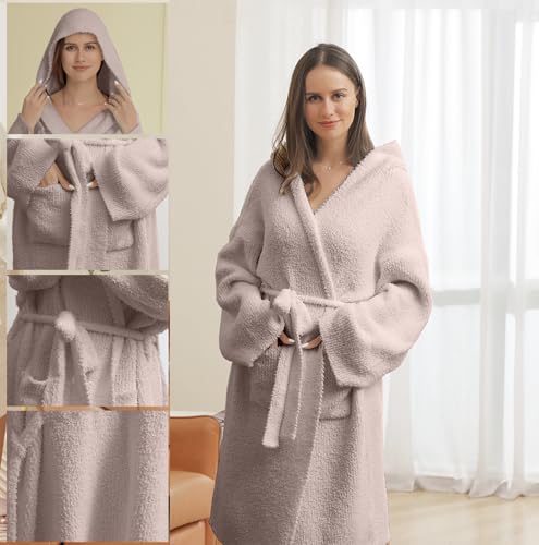 Image of Plush Bath Robe for Women Soft Loungewear Indoor Outfit