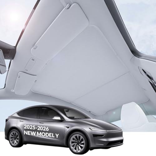 VION Tesla Model Y Roof Sunshade (2026–2025 New Model Y) – Full Blackout (No Light Transmission), Cooler Cabin, Dual-Layer Fabric with Graphene-Enhanced UV Coating, No Sagging – Gray