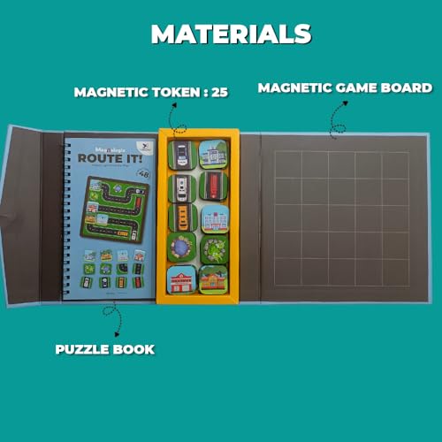 Image of Magnalogix Route It Magnetic Logic Game for Kids 5-8 Years Old - Brain Teaser Puzzle & Strategy Board Game | Screen-Free Educational STEM Toy for Boys & Girls | 5x5 Grid Path Building Travel Game