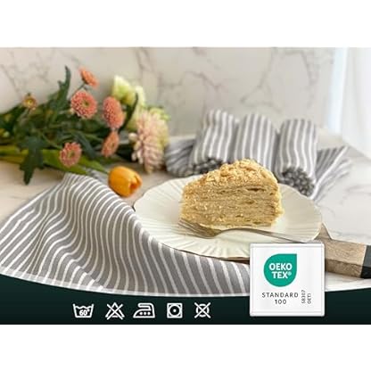 ZOLLNER 5er Set Geschirrtücher Baumwolle in 50x70 cm - saugstarke und strapazierfähige Küchentücher - waschbar bis 60°C – in Taupe weiß gestreift - Gastronomiequalität - Oeko Tex® Zertifiziert – Bild 6