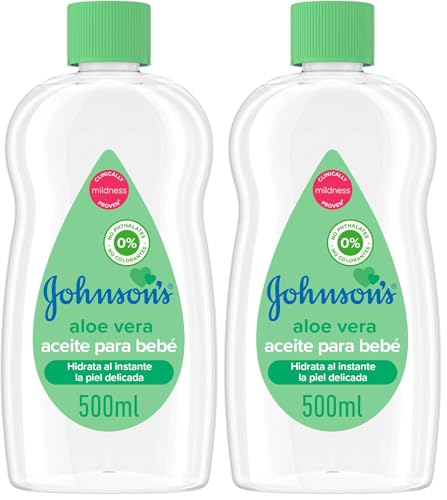 Johnson's Baby Aceite corporal hidratante para bebés con aloe vera (500 ml), aceite de bebé hipoalergénico para toda la familia, probado por pediatras, apto para masajes (Paquete de 2)