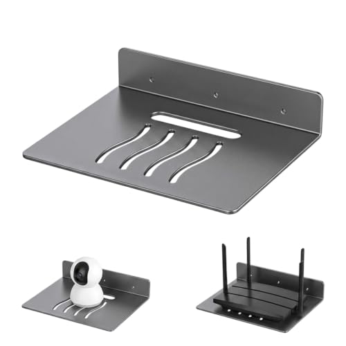 Image of HASTHIP Metal Wall Mount Camera Shelf Small Wall Shelf No Drill | 6.89 x 9INCH Self Adhesive Universal Small Floating Shelfs for Security Cameras, Speakers, Wireless Cameras
