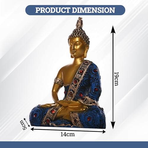 Image of Kuber Industries 6x8 Inch Meditating Sitting Buddha Idol Statue for Living Room | Resin Buddha Showpiece for Home Decor, Office, Temple & Gifting Item | Blue