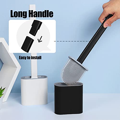 Feicuan Toilet Brush with Holder - Silicone Toilet Brush Flooring/Wall Mounted Detachable Rubber Flexible Bristles Long Plastic Handle Deep Cleaner Anti-drip Quick Drying for Toilet Bathroom, Black - Image 5