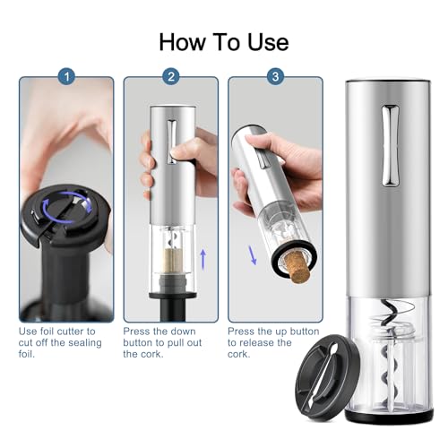 VinoLux Compact Rechargeable Wine Opener – Electric Corkscrew with Foil Cutter, LED Light, Stainless Steel Shell & Transparent Window - Image 6
