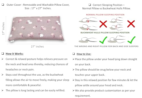 Image of Buckwheat Hulls Pillow | King Size | 17 inch x 27 inch inch | Pillow for Neck Pain | Shoulder Pain | Back Pain | Other Sleeping Problem | for Daily Use (Vintage Mauve)