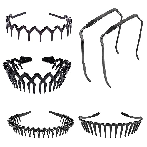 Eowppue 6 Pcs Curly Thick Hair Headband Sharks Tooth Headband for Women Girls Plastic Hair Bands Wavy Hair Comb Headband Hard Hair Bands for Women Men Girls 5 Styles