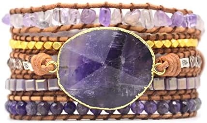 YGLINE Handmade Amethyst Boho Wrap Bracelets for Women-Healing Natural Stone Beads Crystal Bracelets for Women Girl(Amethyst)