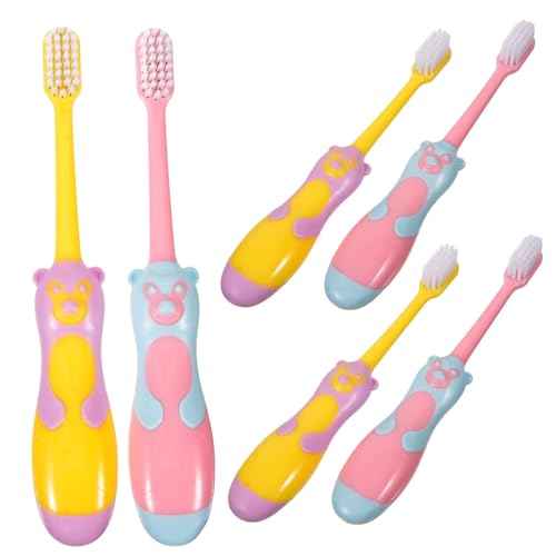 Ipetboom Children's Toothbrush 6pcs Cartoon Bristles Gentle Cleaning Safe Pp Comfortable for Random Color