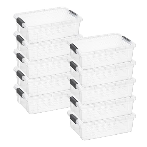 Image of Superio 13.7 Quart Clear Plastic Storage Bin with Lid, Stackable Organizer Box, BPA-Free Storage Container for Home, Garage, School & Office, 10 Pack