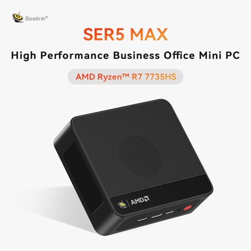 Image of Beelink SER5 MAX Mini PC, AMD Ryzen 7 7735HS(6nm, 8C /16T) up to 4.75GHz, Mini Computer 24GB LPDDR5 RAM 1TB NVME SSD, Desktop PC 4K@60Hz Triple Display, Mini Gaming Computer WiFi6 /BT5.2 /HTPC /W-11 Pro