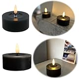 LS-LebenStil Real Flame 3D 2x Teelichter Ribe Schwarz 6,8cm Deluxe Echtwachs Wachsspiegel flackernde Kerzen