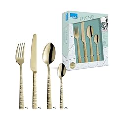 Amefa PVD Besteck Set Felicity Champagner 24-teiliges Essbesteck Set Für 6 Personen 18/0 Edelstahl 13/0 Klingenstahl Gehämmerter Griff Mit Messer Gabel Löffel & Kaffeelöffel 3319ZVTR24C40