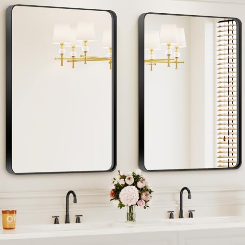 Bathroom Mirrors for Over Sink,2Pcs 24x36Inch Vanity Mirrors for Wall,Black Metal Frame Rectangle...
