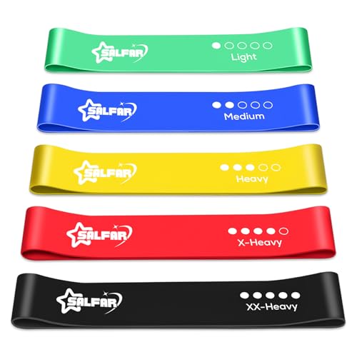 Bandas de resistencia [Juego de 5] Bandas de ejercicio de fitness respetuosas con la piel con 5 niveles de resistencia diferentes, incluye bolsa de transporte y bandas de resistencia manuales para