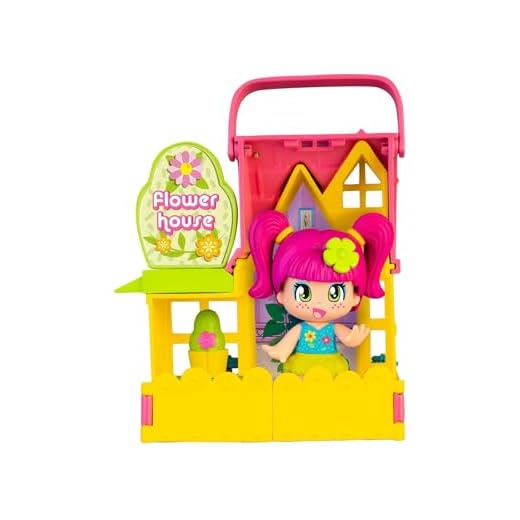 Pinypon - Casita de las flores, casita de juguete plegable, de color amarillo y rosa, con accesorios, decoraciones para jugar y una mini muñeca, para niños y niñas desde 3 años, Famosa (PNY26100)