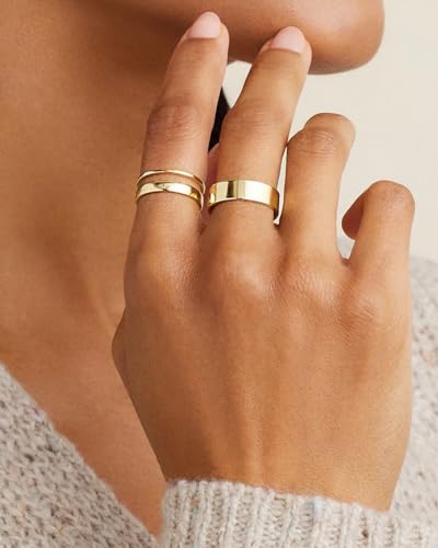 gorjana - Rose Ring Set - 18k Gold Plated Finish - Set of 3 Flat High Shine Bands - Cigar Band Inspired Design - Daily Elegance - Versatile Jewelry Piece2