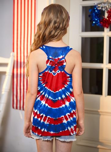 Image of 4th of July Girls Flag Tank Top Back Bow Sleeveless Patriotic Holidays T-Shirt 4-14 Years