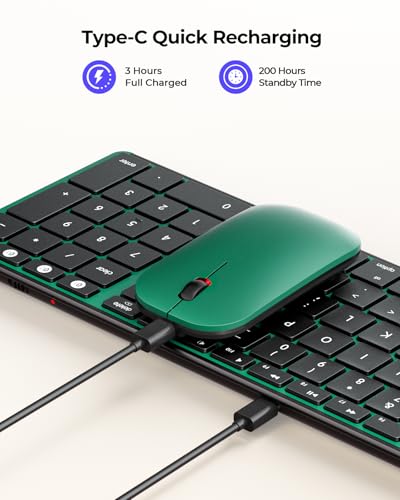 Image of seenda SKM64-2 Bluetooth Wireless Keyboard Mouse Combo for Mac MacBook iPad | Triple Bluetooth for 3-Device Switching, Silent, Rechargeable, Compact Slim Combo for MacBook Pro /Air iPhone, Black Green