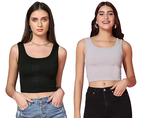 Image of TOPLOT Women's Solid Ribbed Round Neck Sleeveless Slim Fit Tank Top (5069)