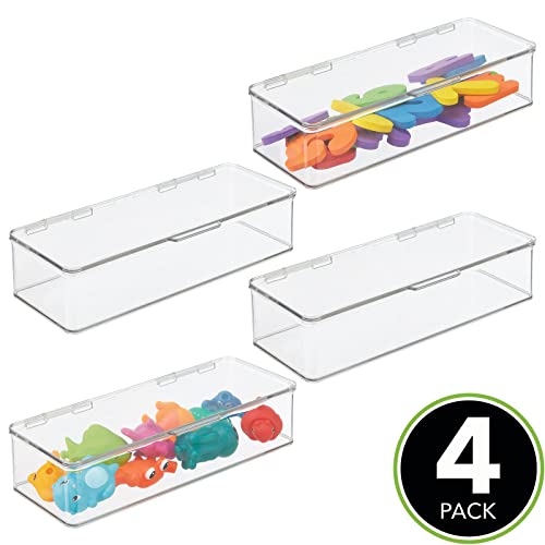 Mdesign Plastic Playroom And Gaming Storage Organizer Box Containers With Hinged Lid For Shelves Or Cubbies, Holds Small Toys, Building Blocks, Puzzles, Markers, Controllers, Or Crayons, 4 Pack, Clear, 5.5 X 13.3 X 3 #TOP1
