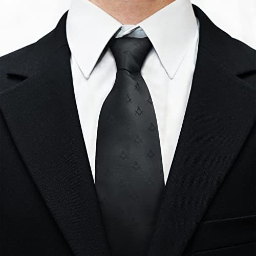 Image of THE MASONIC COLLECTION - Freemason Black Tie - Made With Premium Silk /Polyester - Handmade - Masonic Square & Compass Design - Better Knot & Hang - A Perfect Masonic Gift Accessory For Freemason Men