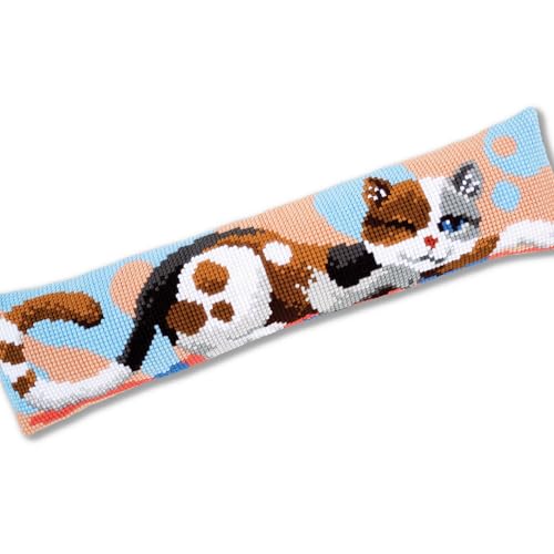 Point de croix kit coussin chat pour décorer un salon de style maison de campagne