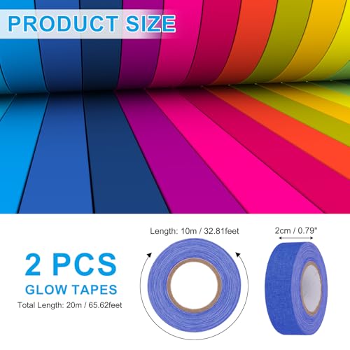 Image of PATIKIL Neon Gaffer Cloth Tape, 0.8 Inch x 65.6 Feet Colored Cotton Glow Tape Markers Fluorescent Blacklight Glow in The Dark Reflect Tape Stickers for Party Decorations, Dark Blue