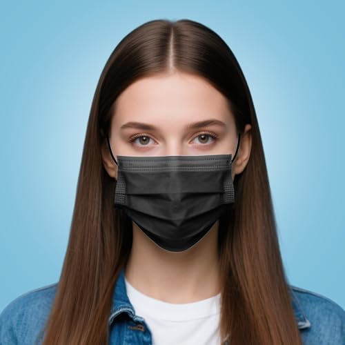 Image of LEMENT 100 Pcs Disposable Face Masks, 3 Ply Face Masks Black Disposable Mask, (Disposable face mask)