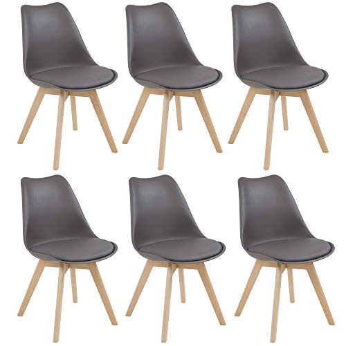 Albatros Designerstühle AARHUS 6-er Set, Grau mit Beinen aus Massiv-Holz, Buche, skandinavisches Retro-Design