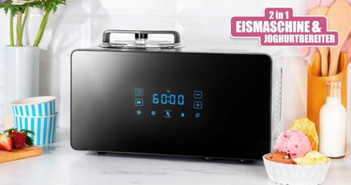 GASTROBACK #42900 Design Eismaschine Advanced Control mit Kompressor, 2 in 1 Eismaschine & Joghurtbereiter 1,5 Liter Volumen, XL-Touch-Panel, Silber
