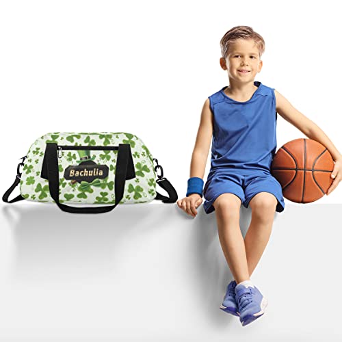 St. Patrick's Day Clover Leaves Kids Duffel Bag for Girls Boys Teens, Custom Name Dance Bag Overnight Small Duffel Bag Carry On Weekend Sports Gym Travel Bag for School Practice Gymnastics Ballet2
