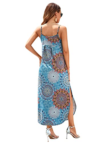 Image of HUSKARY Women's Summer Casual Sleeveless V Neck Strappy Split Loose Dress Beach Cover Up Long Cami Maxi Dresses with Pocket