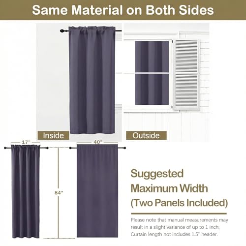 Image of Greyish Purple Blackout Curtains for Bedroom 84 Inch Length 2 Panels Set, Thermal Insulated Curtains for Living Room Nursery, Energy Saving Cortinas Blackout para Dormitorio, 2x40Wx84L