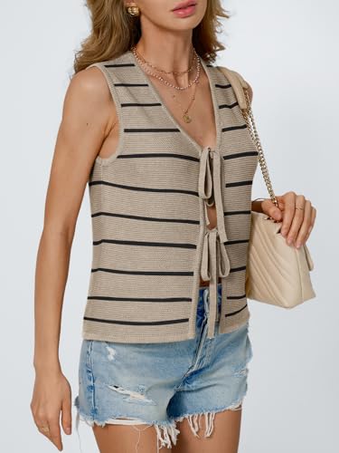 Image of LILLUSORY Womens Tie Front Tops Vacation Sweater Vest | Bohemian Style, Beach Resort Wear, Concert Western Outfits, Crochet Tops, Vacation Outfits, Cute Y2k Sleeveless 2026