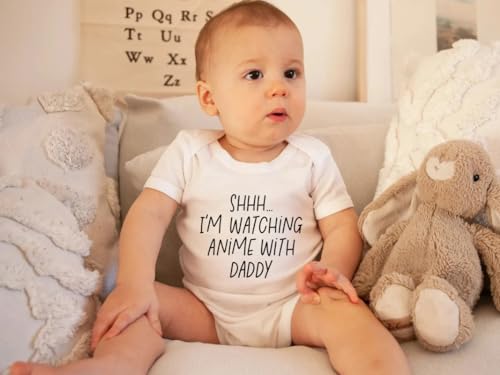 Viuluti I'm Watching Anime With Daddy Baby Romper - Funny Cute Infant Creeper One-piece Bodysuit for Dad and Baby