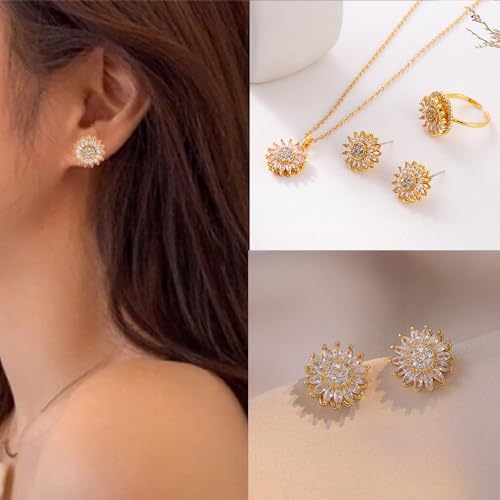 Spinning Sunflower Fidget Earring for Women, Sparkly Rhinestone Sunflower Mood Flowers Anxiety Stud Earrings Statement Worry Relieving Jewelry Gift Accessories 20252