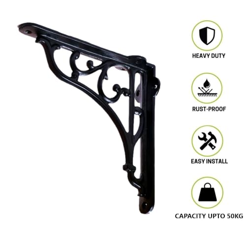 Image of Metal Handcrafted Shelf Bracket for Floating Shelves L Angle Decorative L Shaped Corner Brace Joint Heavy Duty Wall Mounted Shelf Supporter Corner Brace Holder (Pack of 1 Pair, Black)
