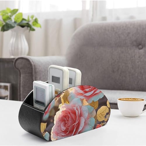 Support de télécommande Wildflower et organiseur d'ordinateur à 5 compartiments en cuir - 5