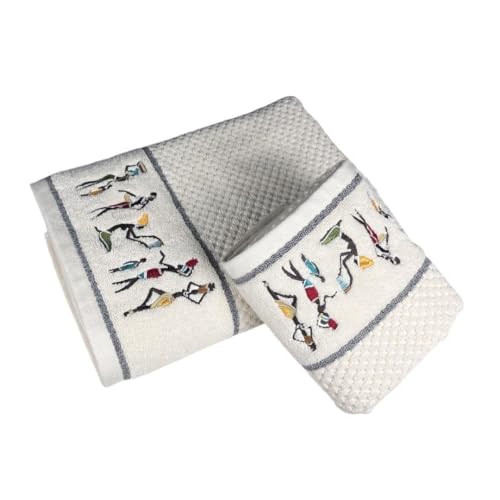 Image of SENSES By Riba Cotton Embroidered Towel Set, 550 GSM Soft & Absorbent, Antimicrobial, Oeko-Tex Certified | Ideal for Home & Gifting, Pack of 4 (2 Bath 27 inchX50 inch + 2 Hand Towels 16 inchX26 inch) - Style 9