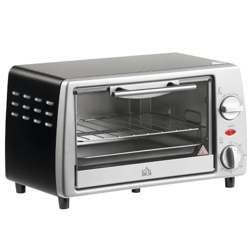 HOMCOM Horno Eléctrico Sobremesa 10 Litros 750W Temporizador 60 Min Plata