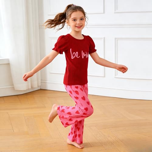 Image of Ayzozuy Kids Toddler Girl Clothes Letter Print Graphic Top + Leopard Print Flare Leg Pants 2PC Summer Clothing Set