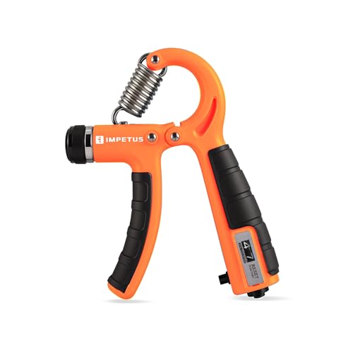 IMPETUS Adjustable Hand Grip Strengthener with in-built counter, Hand Gripper for Men & Women for Gym Workout Hand Exercise Equipment to Use in Home for Forearm Exercise, Finger Exercise Power Gripper (Orange-Black)